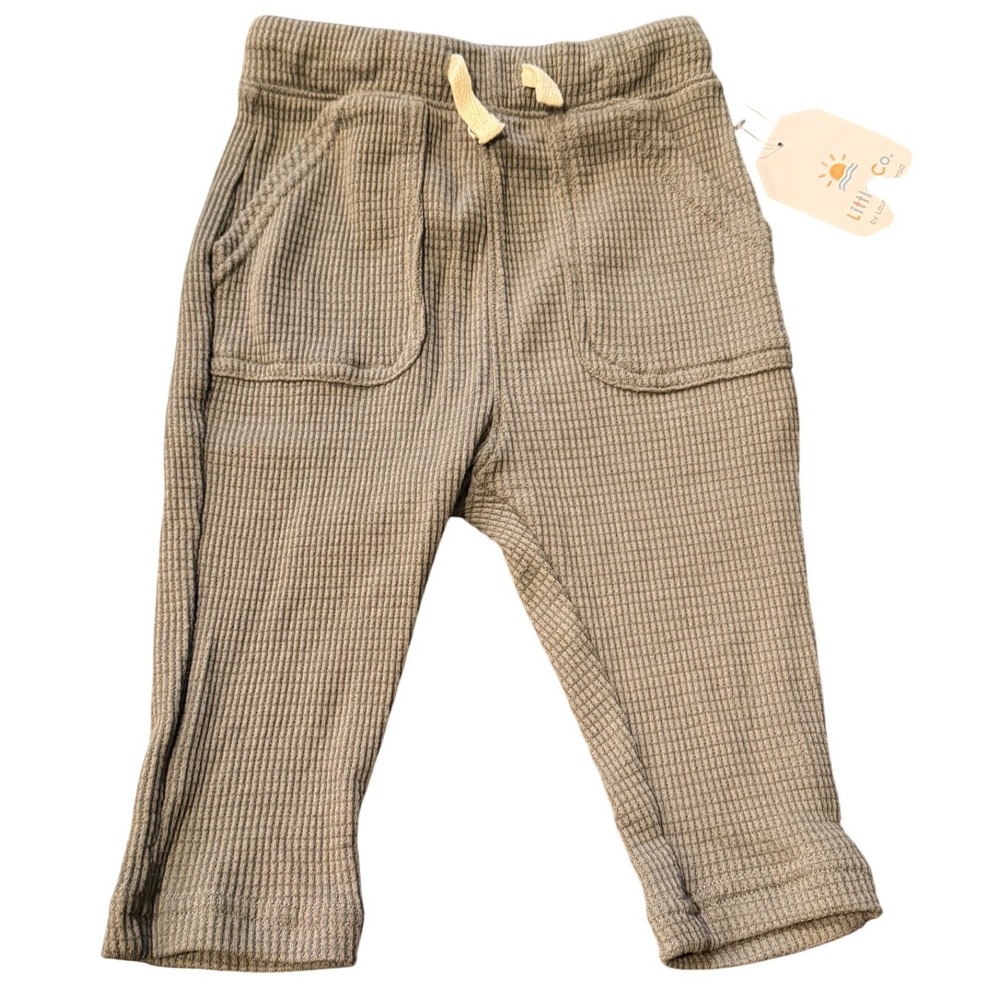 Little Co Lauren Conrad Gray Waffle Knit Pants Baby 9M Organic Cotton‎ Thermal